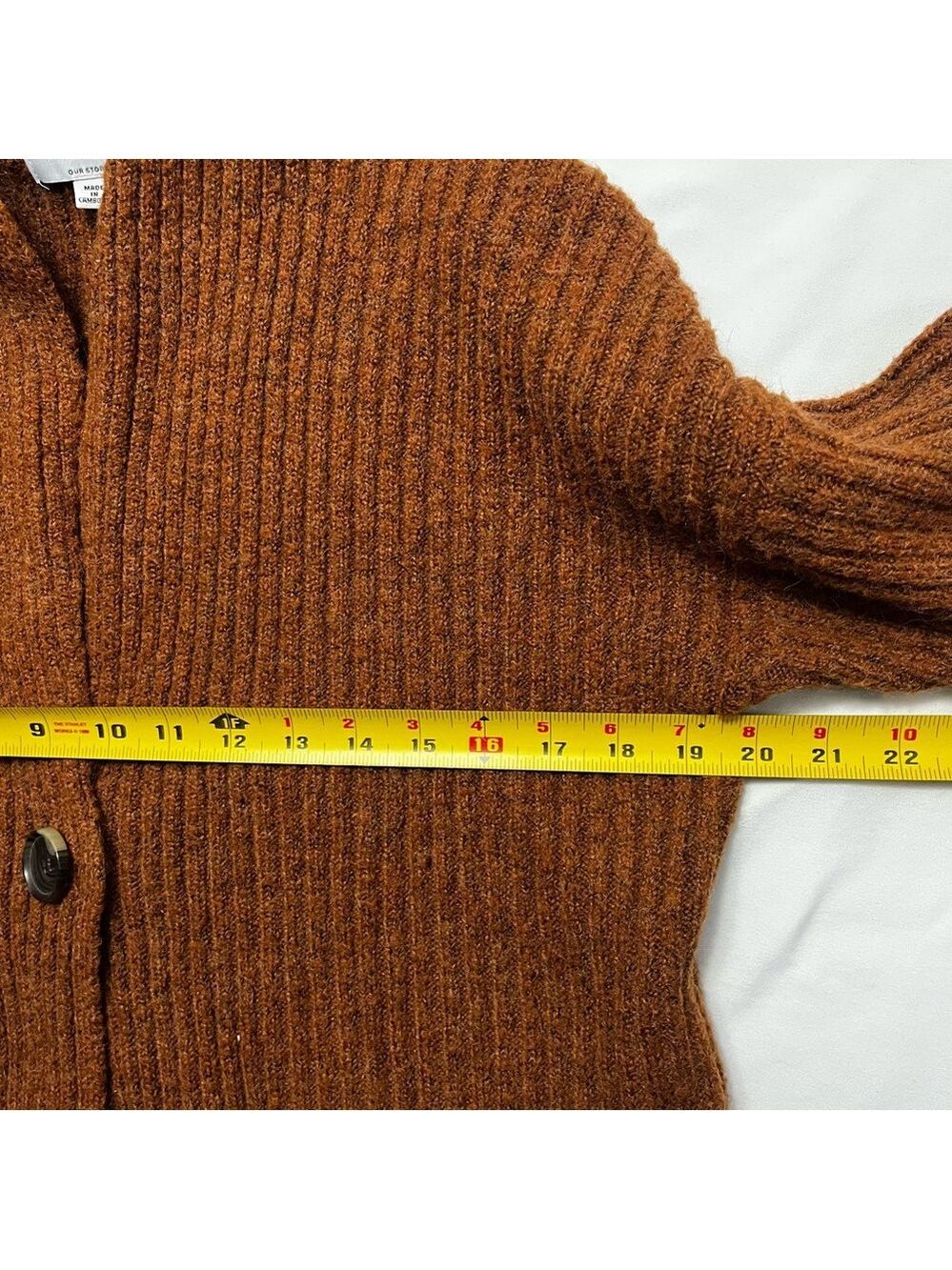 ONLY Longline Cardigan Sweater Coat Ribbed Knit Rust Brown Button M - Picture 5 of 6